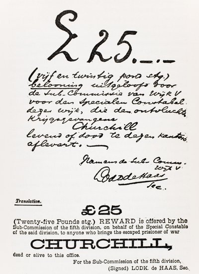 Wanted poster for escaped prisoner of war Churchill, from 